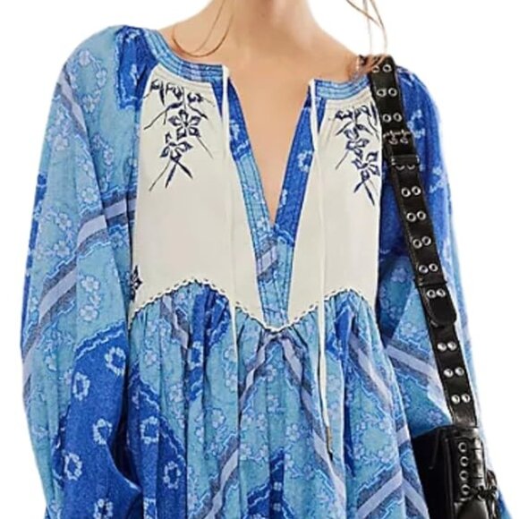 035 Free People Day Dreaming Mini in Blue Combo NWT Size Small - Picture 2 of 12